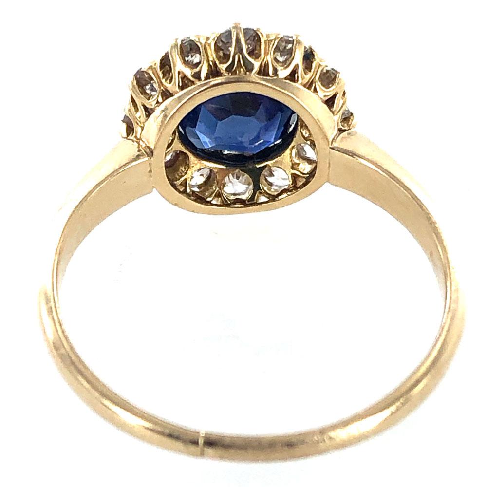 Edwardian No Heat Blue Sapphire Diamond 18 Karat Yellow Gold Ring AGL Certified 1