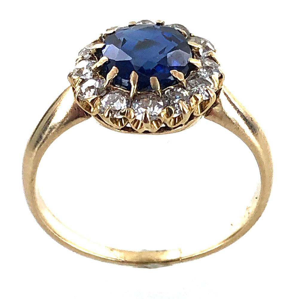 Edwardian No Heat Blue Sapphire Diamond 18 Karat Yellow Gold Ring AGL Certified 2