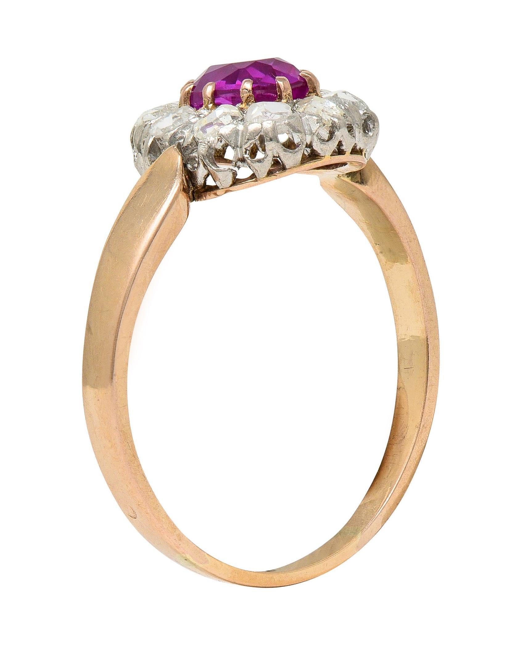Antiker edwardianischer Ring aus Platin mit unbehandeltem burmesischem rosa Saphir und Diamant in Platin 14K Gold im Angebot 4