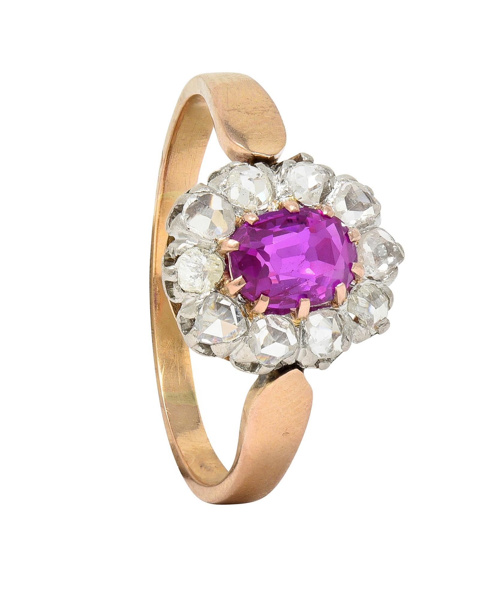 Edwardian No Heat Burma Pink Sapphire Diamond Platinum 14K Gold Antique Ring For Sale 6