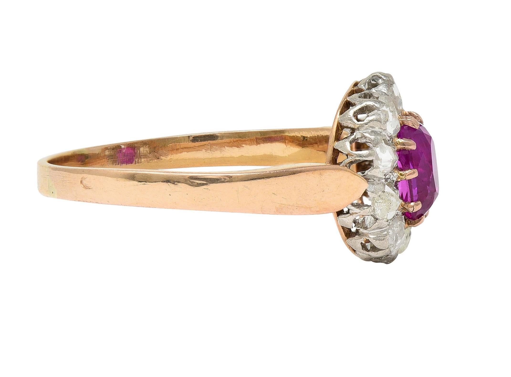 Round Cut Edwardian No Heat Burma Pink Sapphire Diamond Platinum 14K Gold Antique Ring For Sale