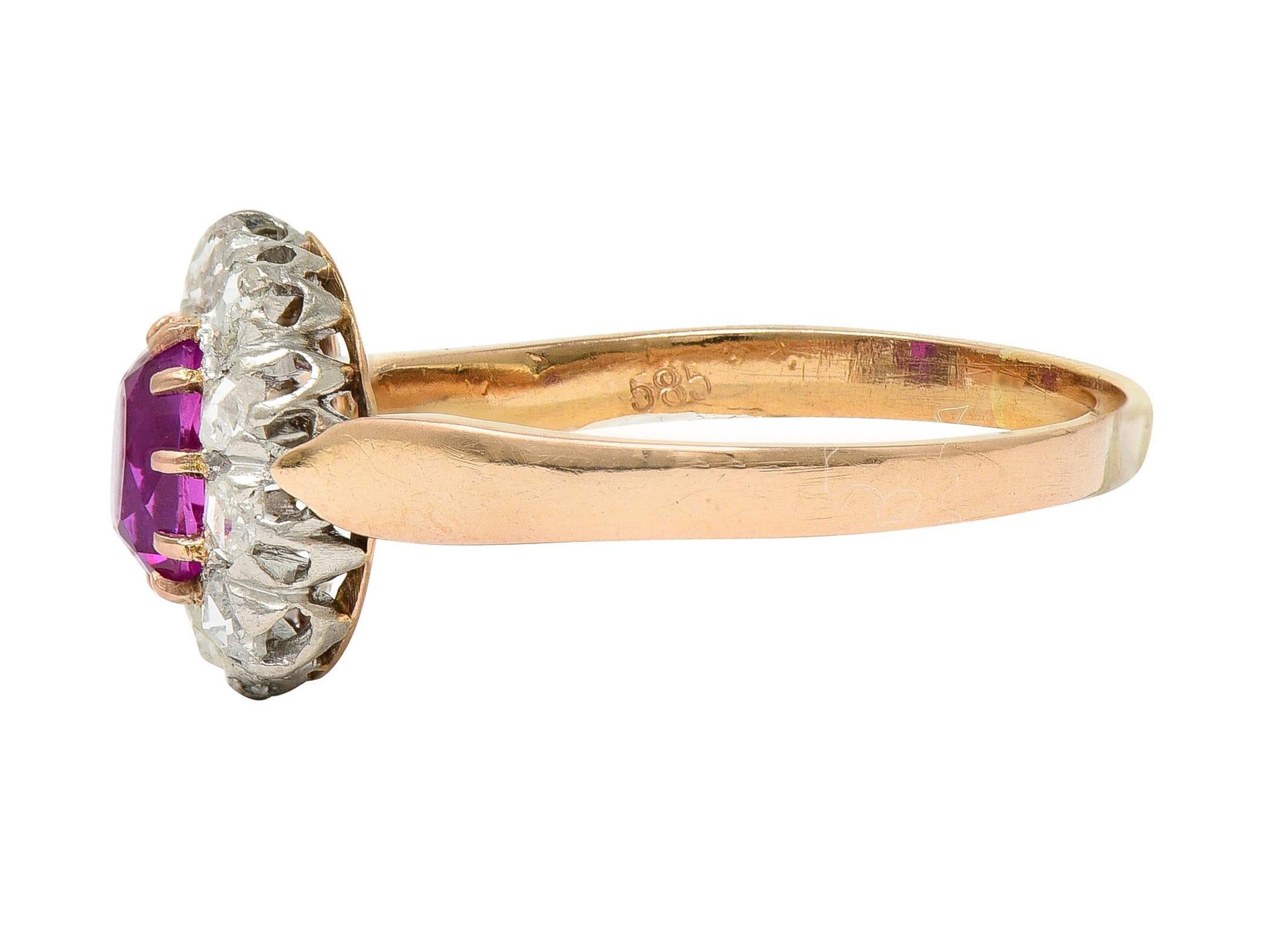Women's or Men's Edwardian No Heat Burma Pink Sapphire Diamond Platinum 14K Gold Antique Ring For Sale
