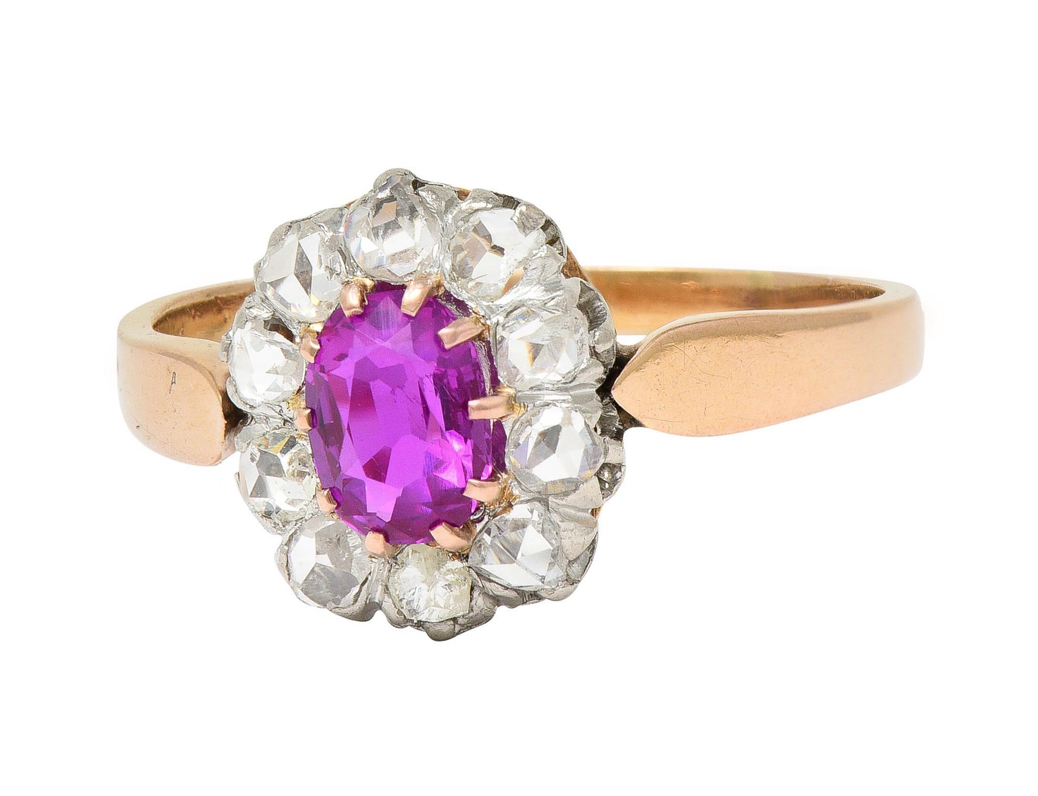 Edwardian No Heat Burma Pink Sapphire Diamond Platinum 14K Gold Antique Ring For Sale 1