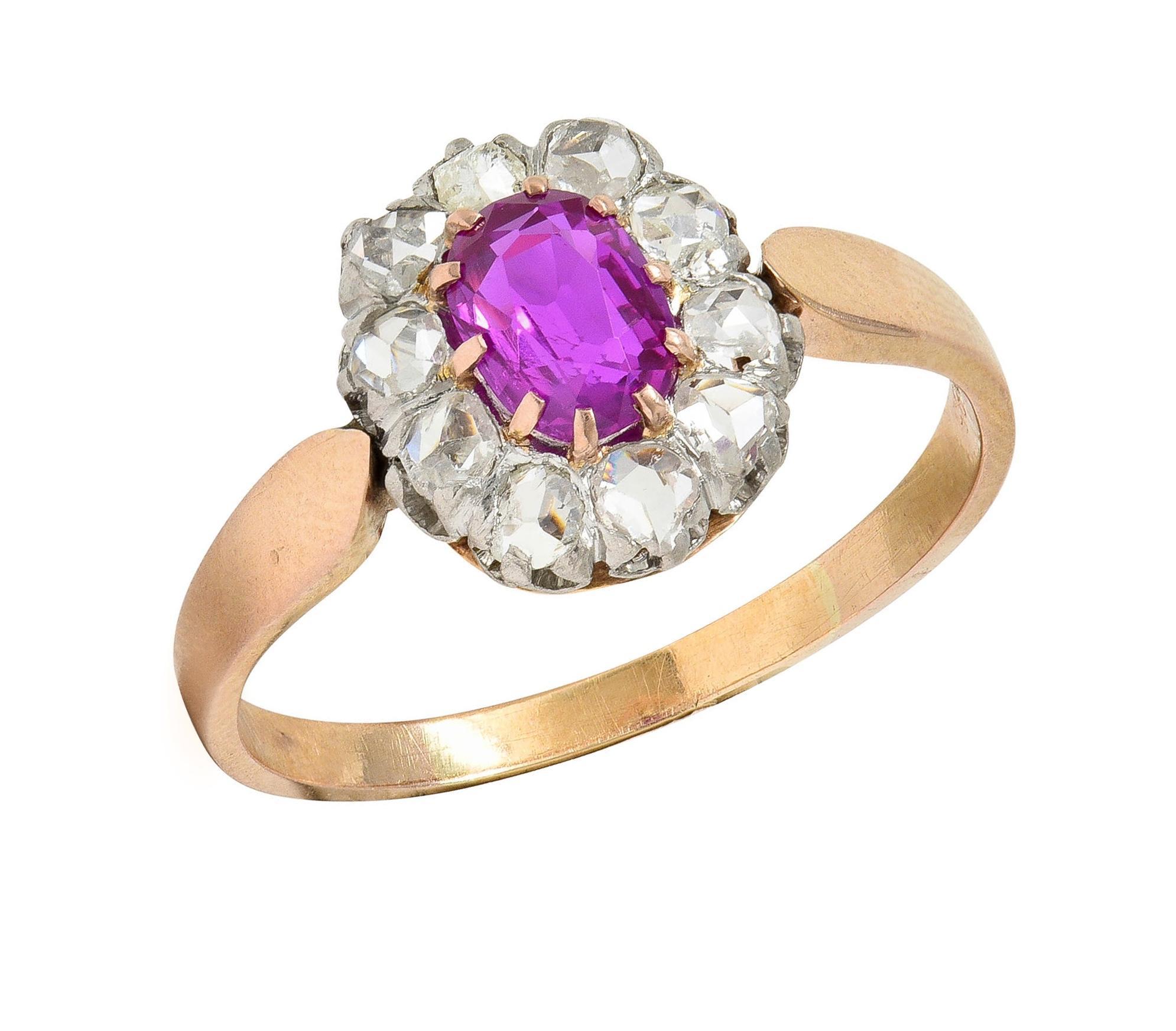 Edwardian No Heat Burma Pink Sapphire Diamond Platinum 14K Gold Antique Ring For Sale 3