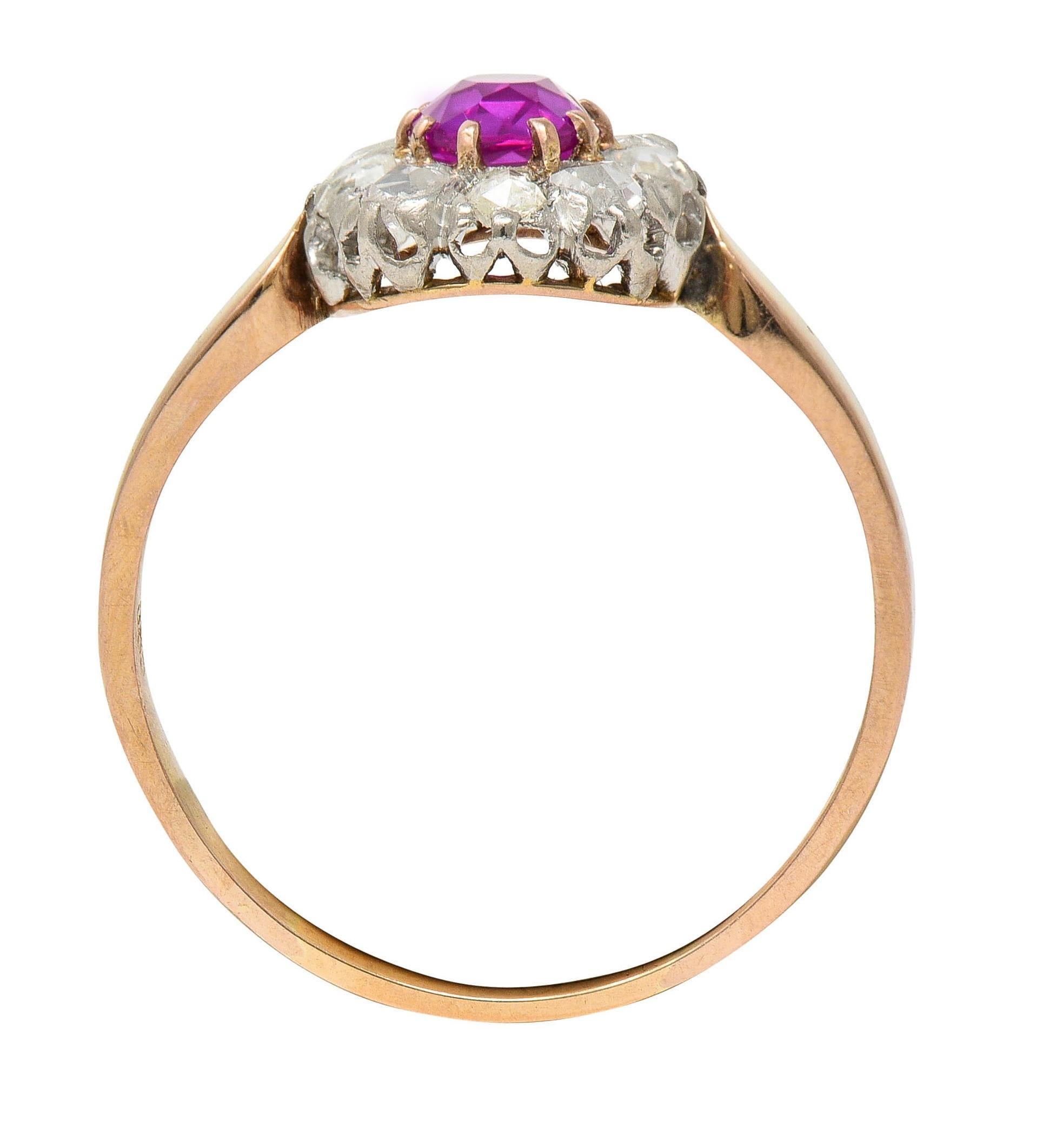 Antiker edwardianischer Ring aus Platin mit unbehandeltem burmesischem rosa Saphir und Diamant in Platin 14K Gold im Angebot 3