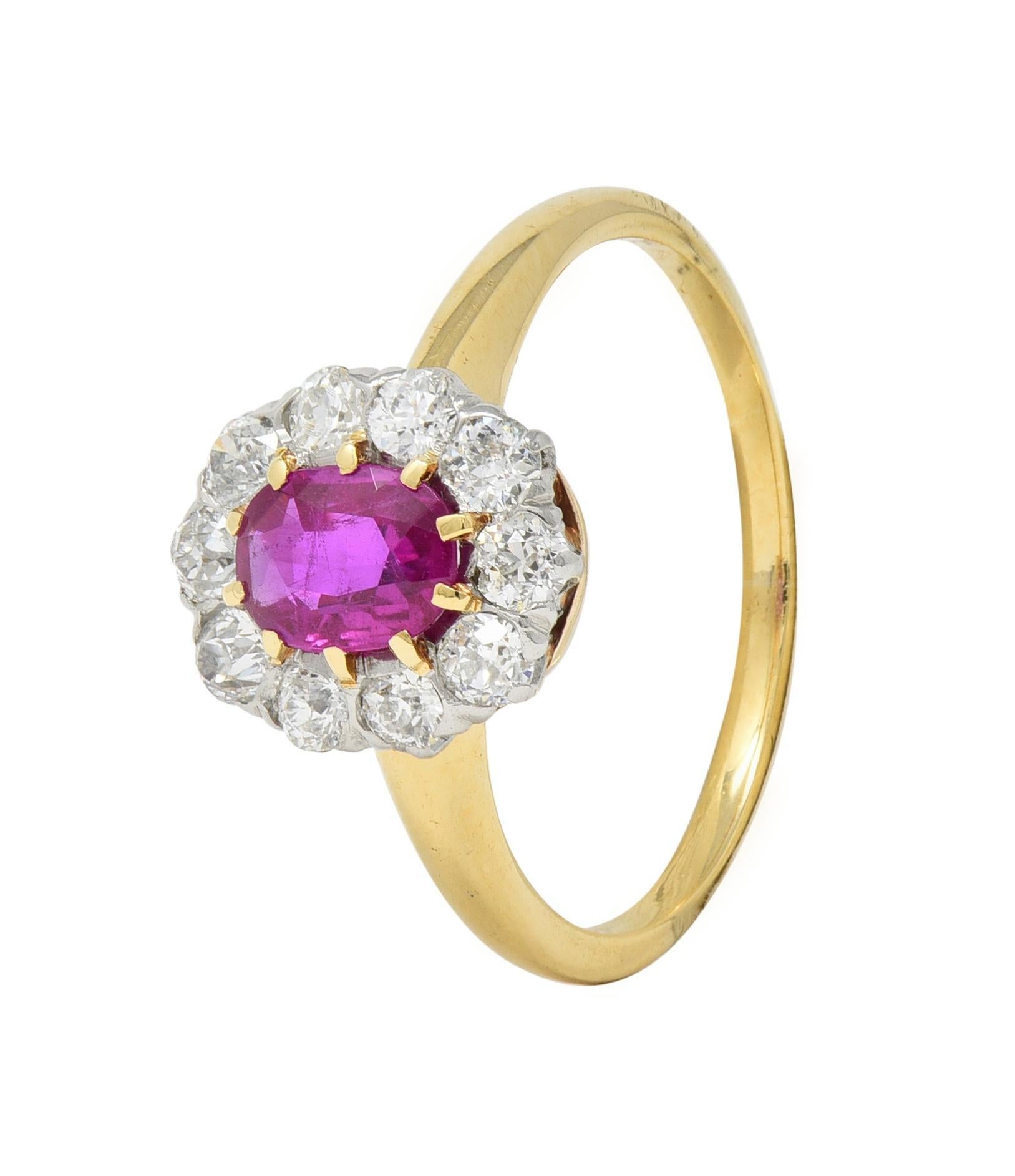 Edwardian No Heat Burma Ruby Diamond Platinum 18 Karat Gold Antique Halo Ring 5