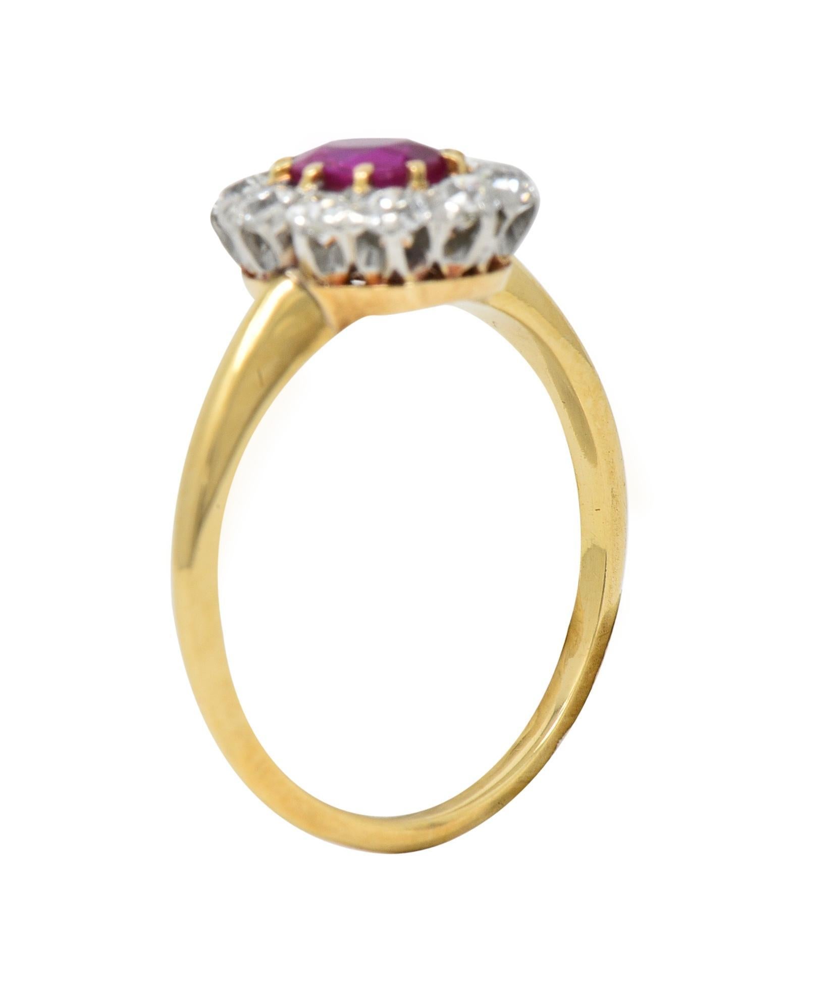 Edwardian No Heat Burma Ruby Diamond Platinum 18 Karat Gold Antique Halo Ring 2