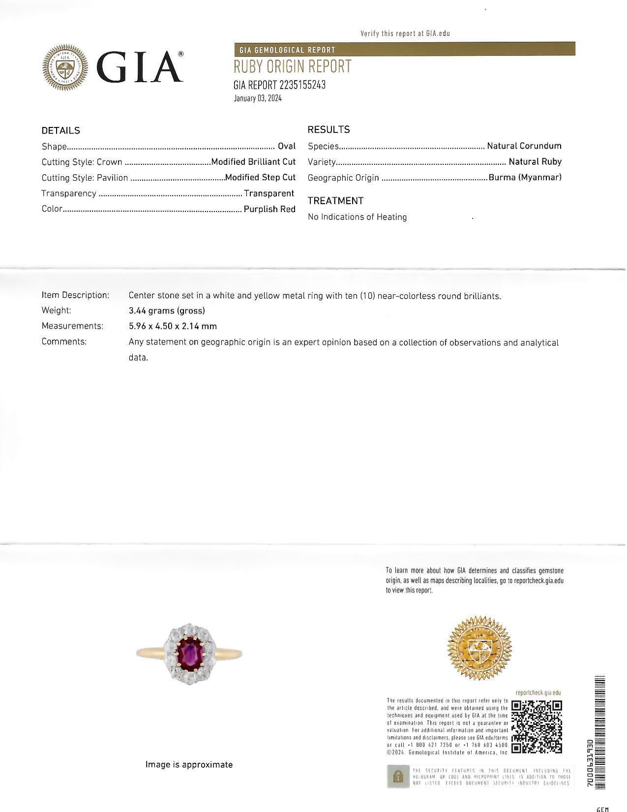 Edwardian No Heat Burma Ruby Diamond Platinum 18 Karat Gold Antique Halo Ring For Sale 4