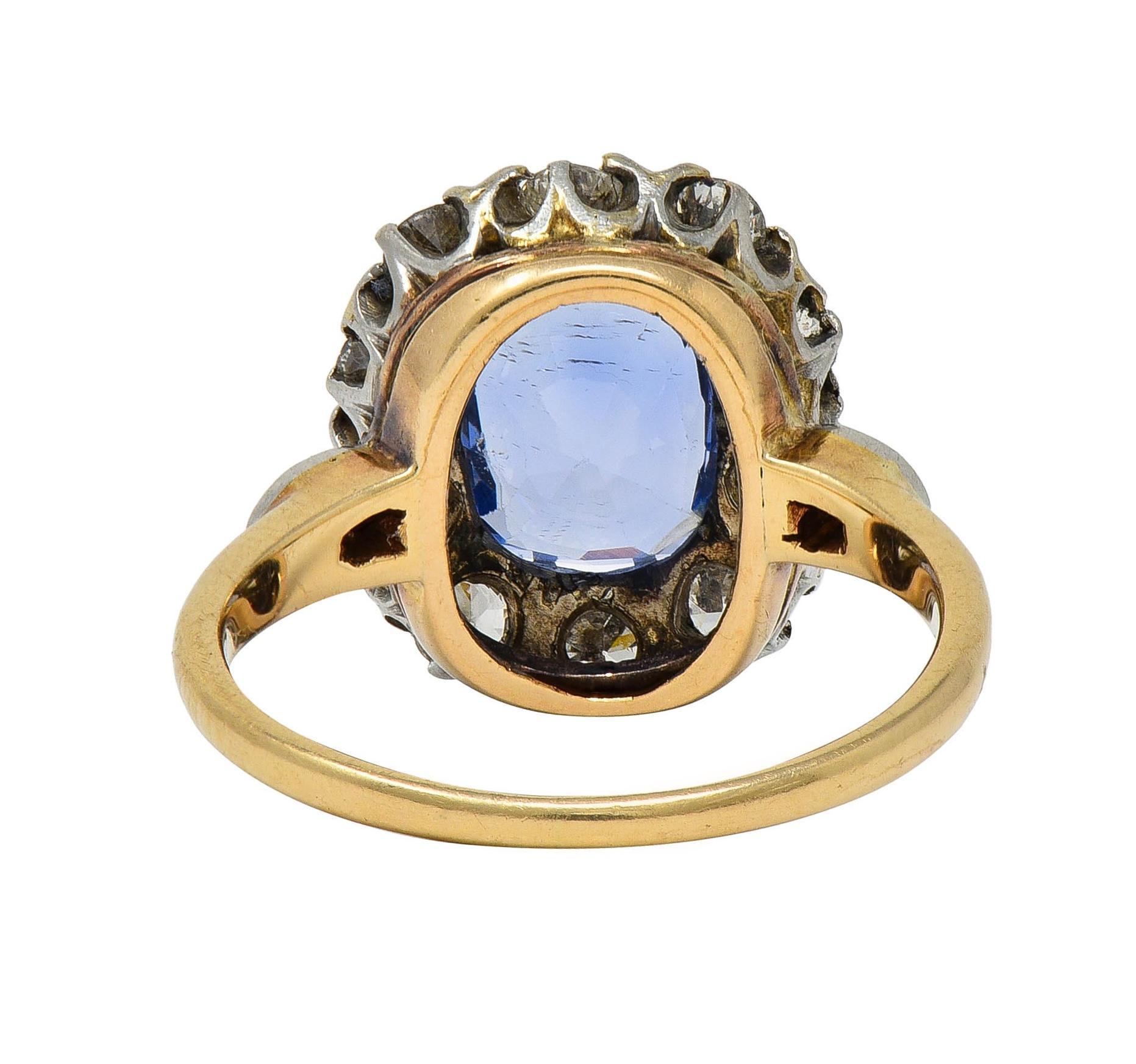 Edwardian No Heat Ceylon Sapphire Diamond Platinum 14K Antique Halo Ring GIA 1