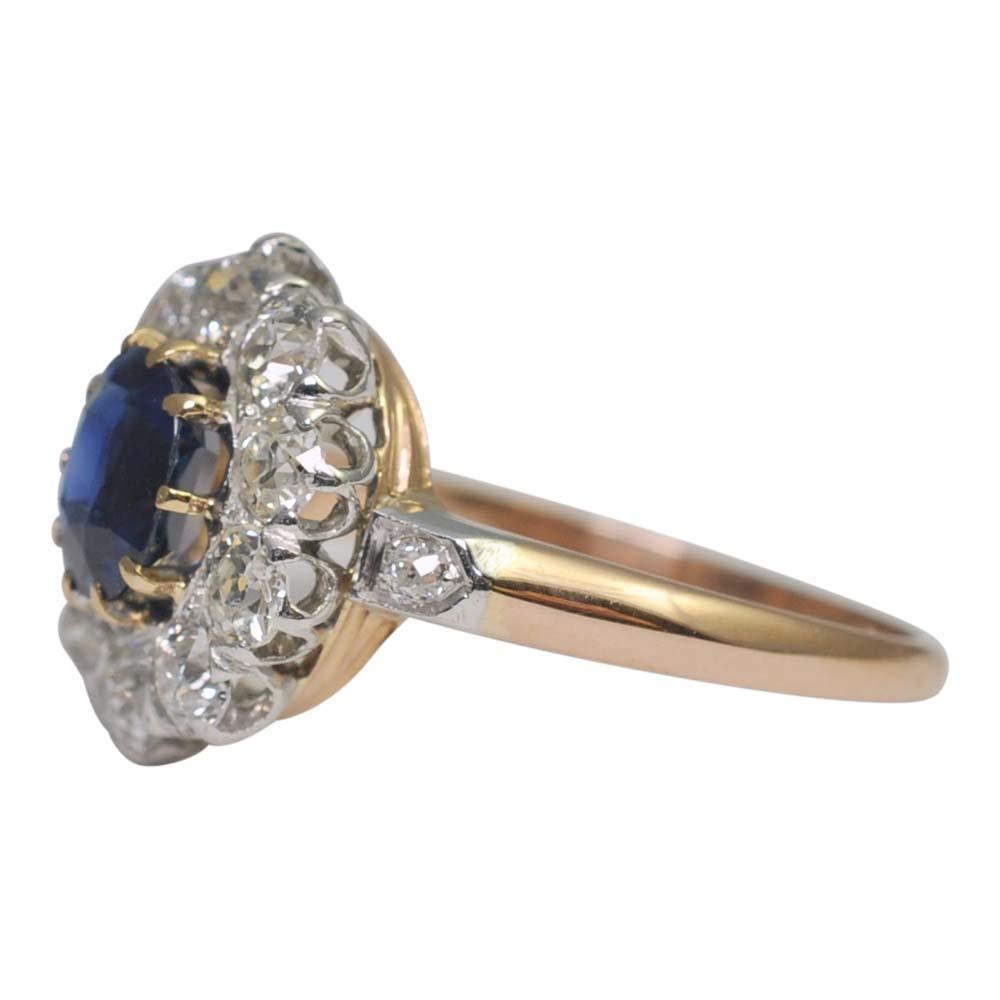 Edwardian No Heat Sapphire Diamond Gold Ring In Excellent Condition For Sale In ALTRINCHAM, GB