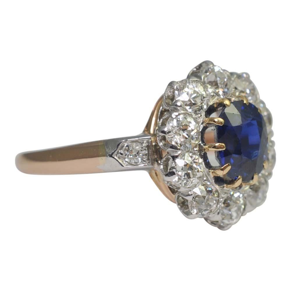 Women's Edwardian No Heat Sapphire Diamond Gold Ring For Sale