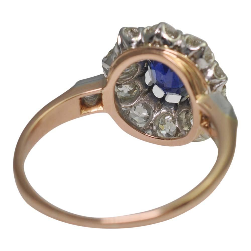 Edwardian No Heat Sapphire Diamond Gold Ring For Sale 1