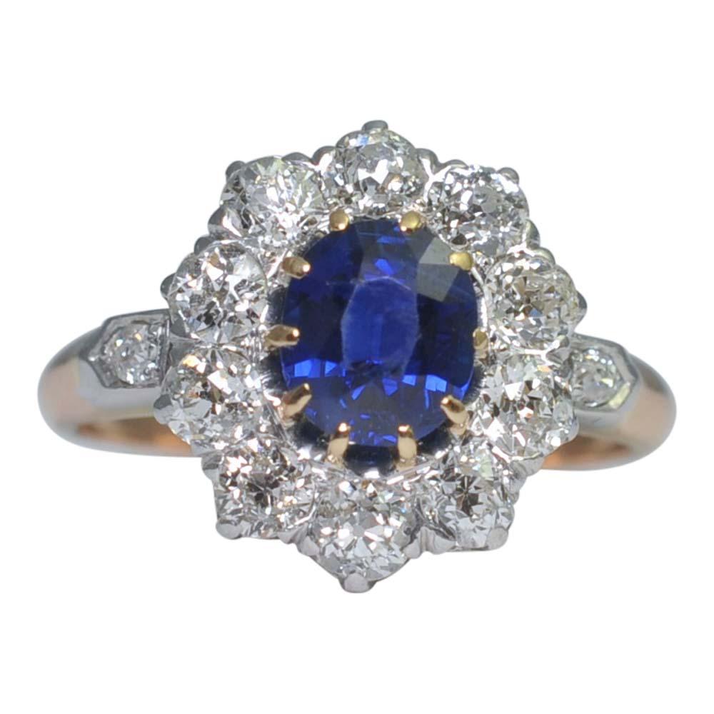 Edwardian No Heat Sapphire Diamond Gold Ring For Sale