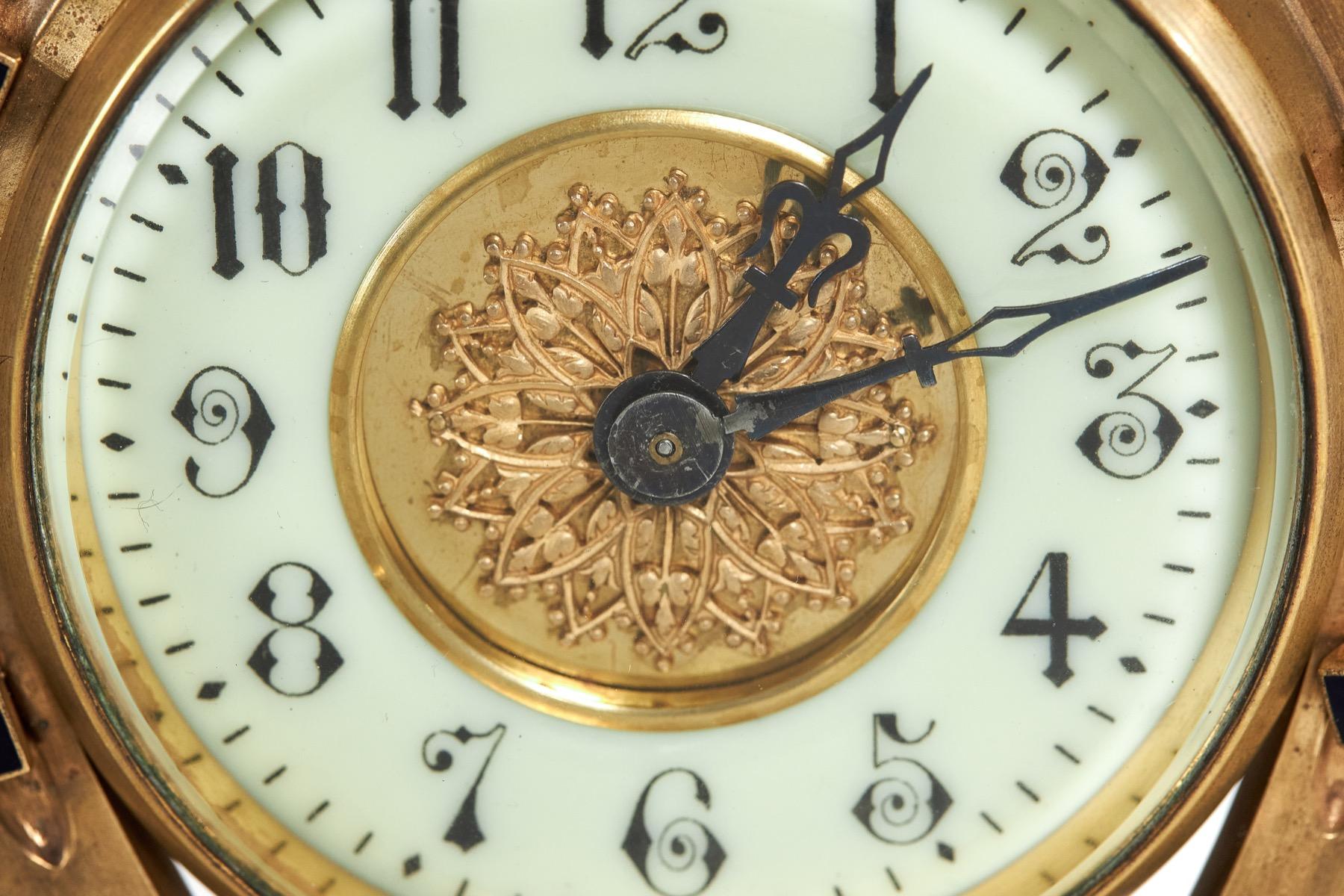 English Edwardian Novelty Gilt Brass & Nickel Plated Stirrup Clock