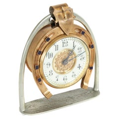Edwardian Novelty Gilt Brass & Nickel Plated Stirrup Clock