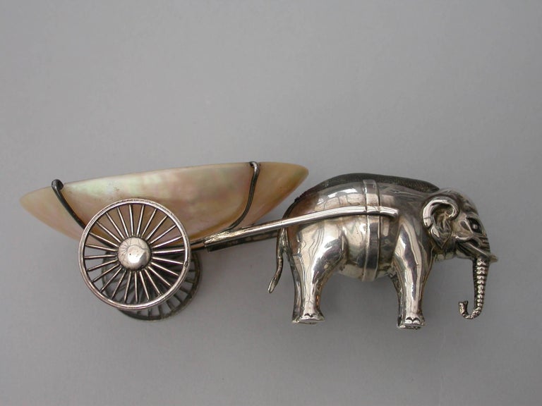 Edwardian Novelty Silver Elephant Pulling a Cart Pin Cushion Adie & Lovekin 1910 For Sale 6