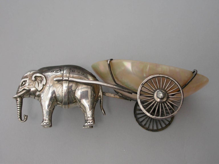Edwardian Novelty Silver Elephant Pulling a Cart Pin Cushion Adie & Lovekin 1910 For Sale 7