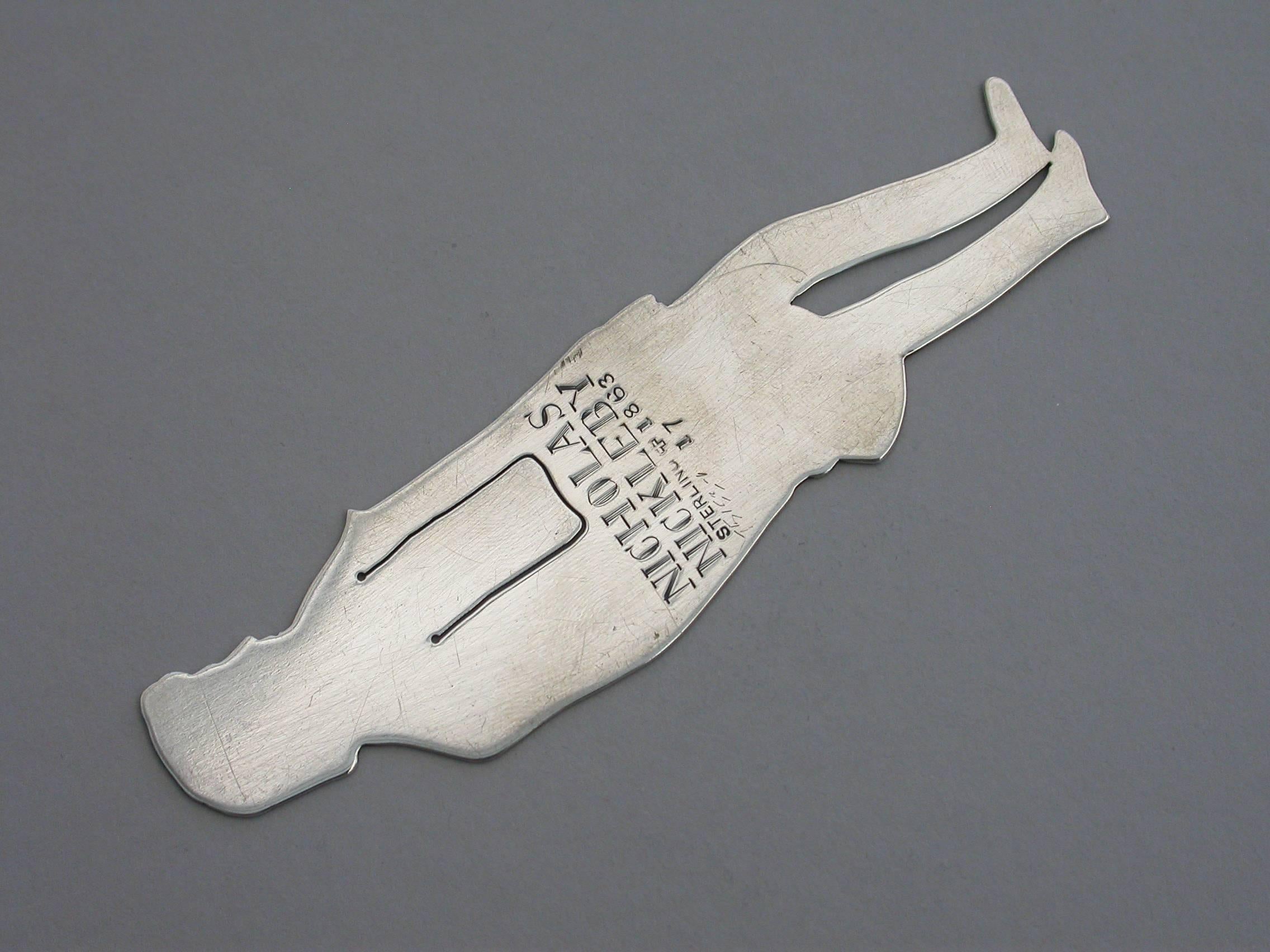 Edwardian Novelty Silver Figural Bookmark Charles Dickens 'Nicholas Nickleby' For Sale 1