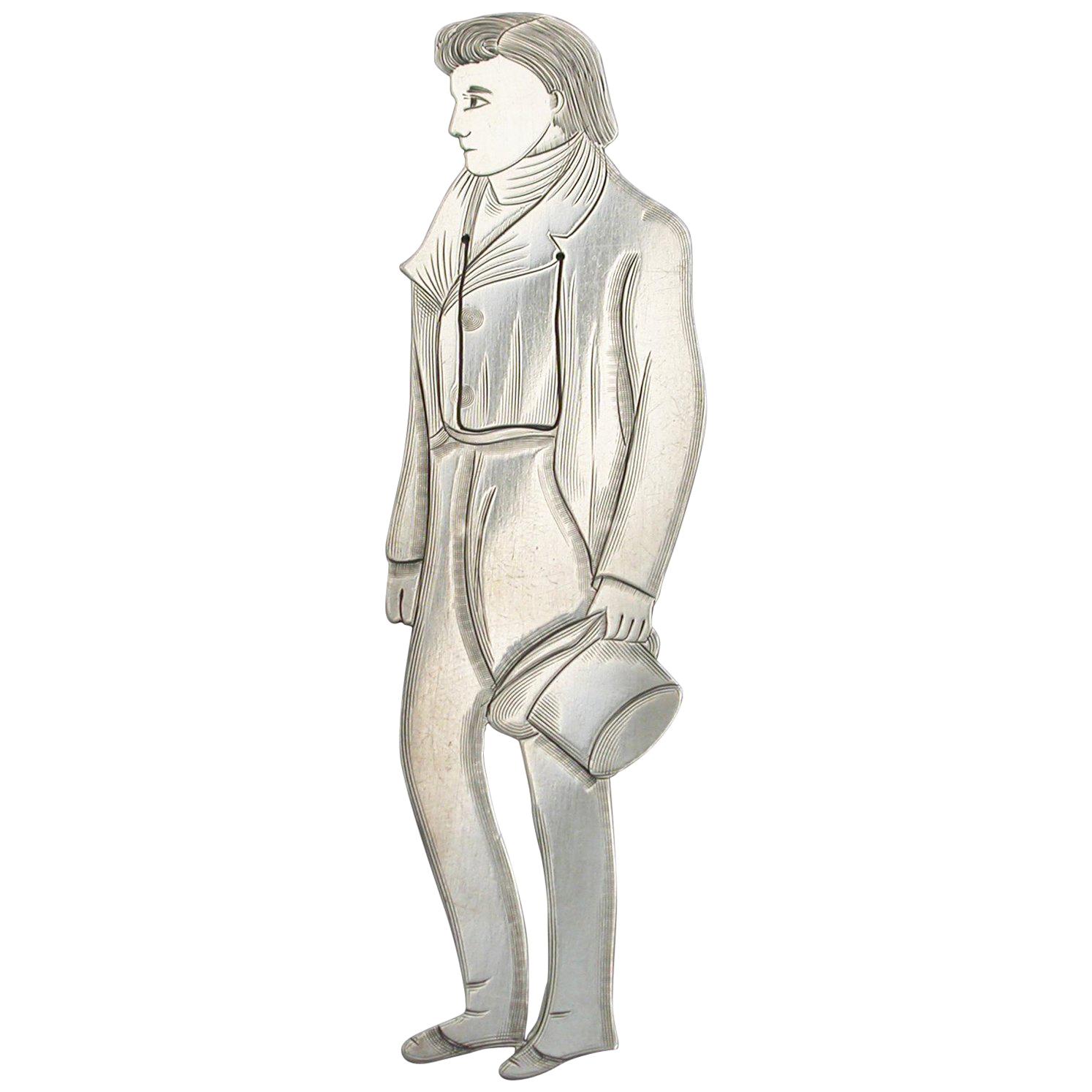 Edwardian Novelty Silver Figural Bookmark Charles Dickens 'Nicholas Nickleby' For Sale