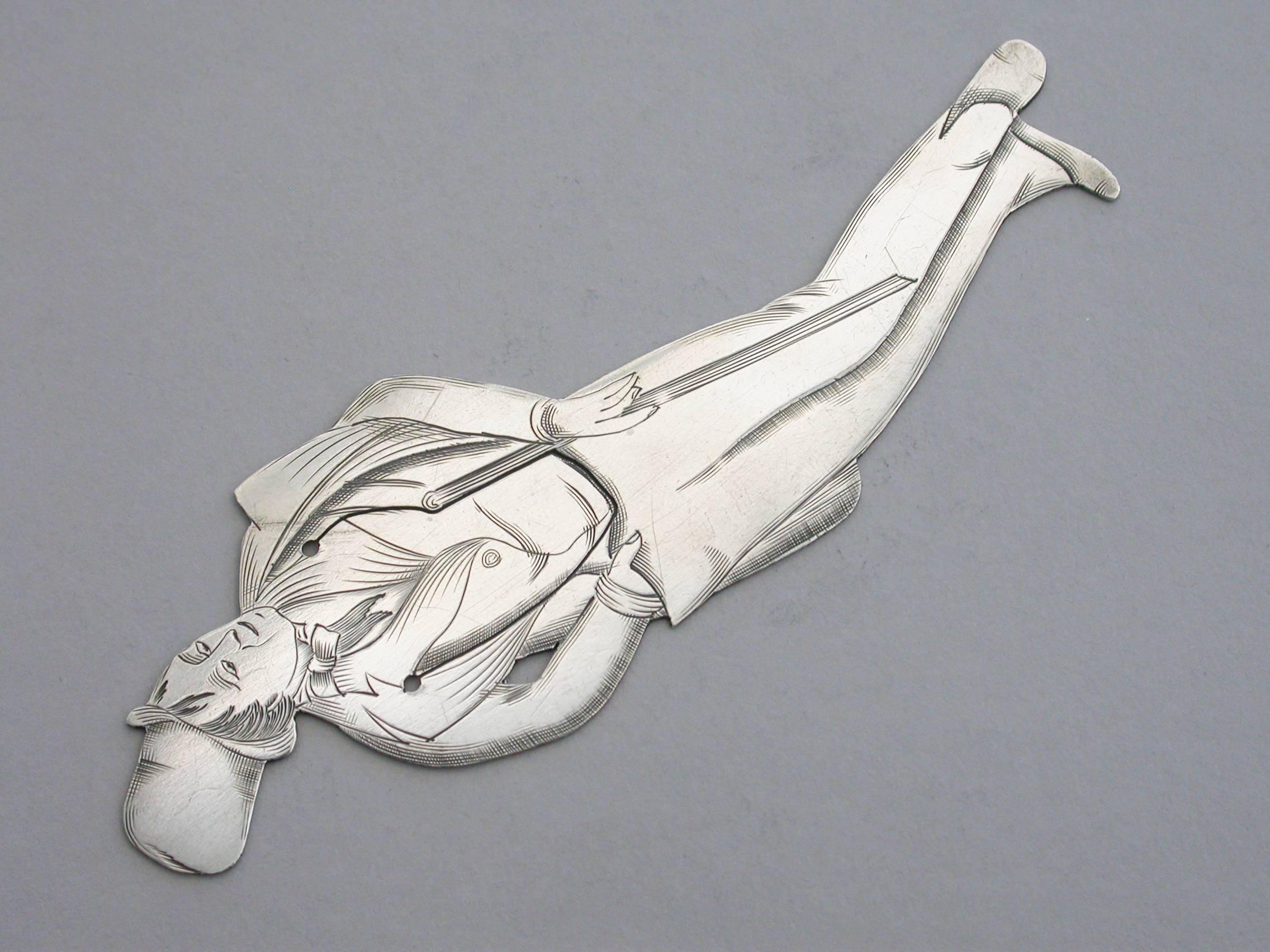 Unknown Edwardian Novelty Silver Figural Bookmark 'Dick Swiveller', circa 1901-1910 For Sale