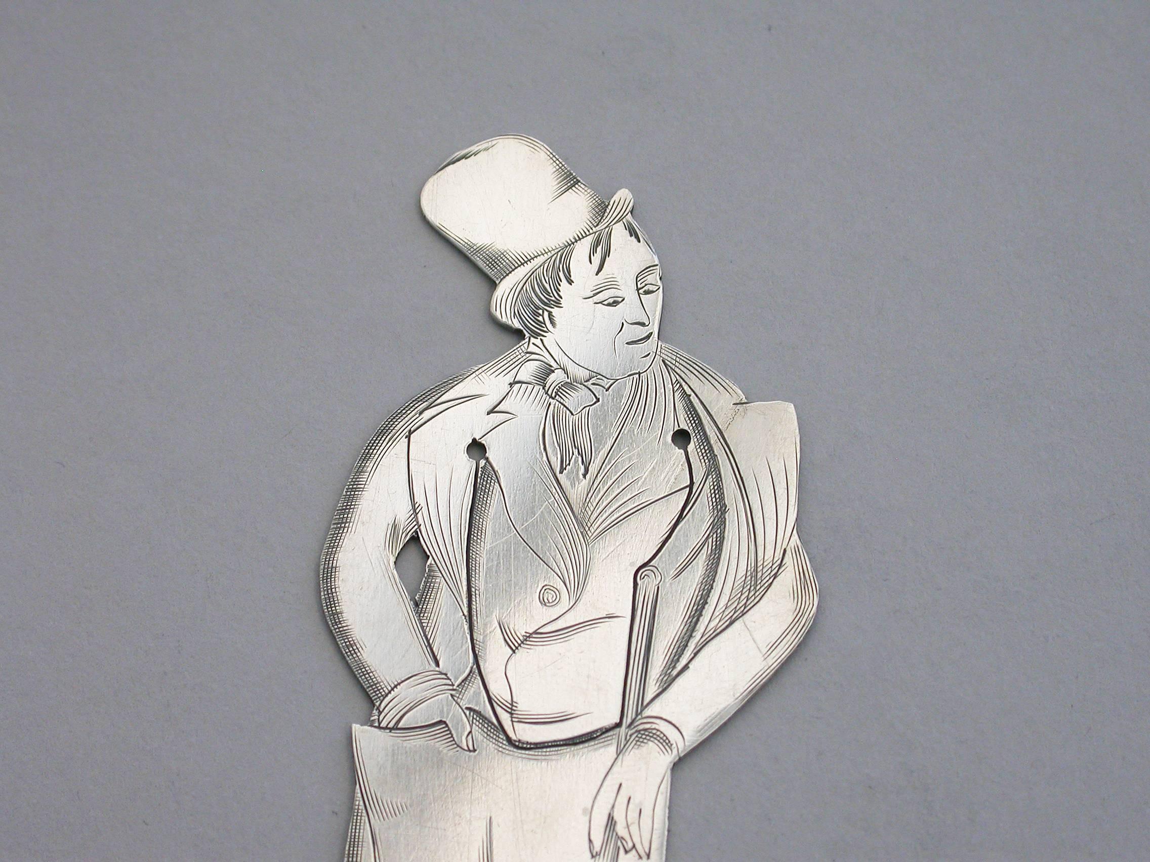 Edwardian Novelty Silver Figural Bookmark 'Dick Swiveller', circa 1901-1910 In Good Condition For Sale In Sittingbourne, Kent