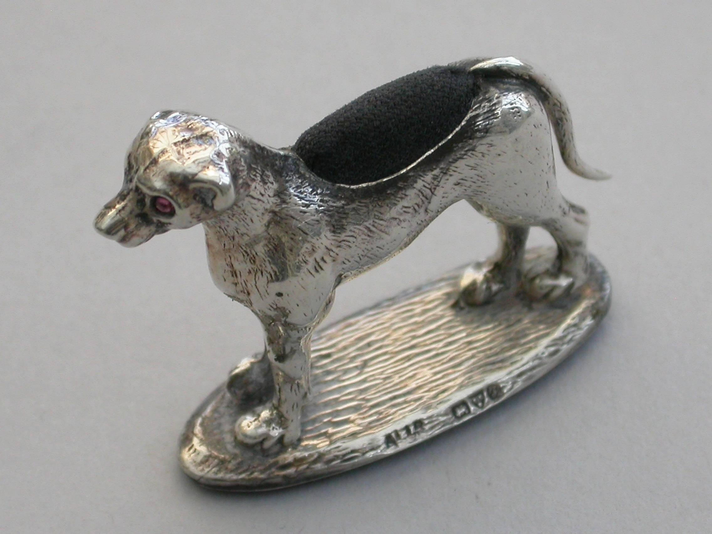 Edwardian Novelty Silver Fox Hound Pin Cushion by Adie & Lovekin, Chester, 1909 7