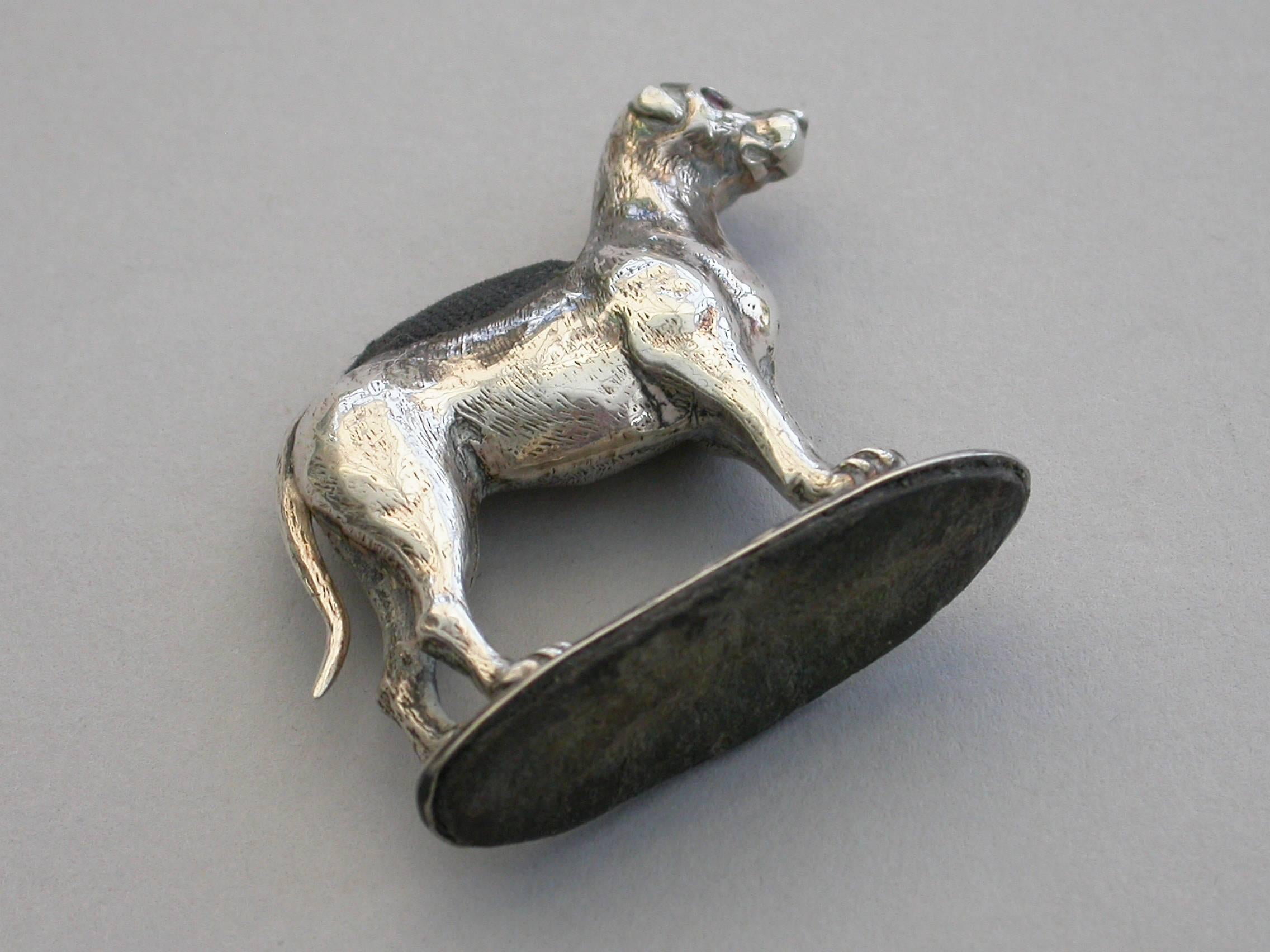 Edwardian Novelty Silver Fox Hound Pin Cushion by Adie & Lovekin, Chester, 1909 2
