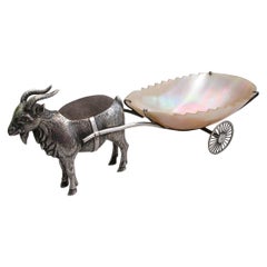 Edwardian Novelty Silver Goat Pulling a Cart Pin Cushion by Adie & Lovekin, 1908