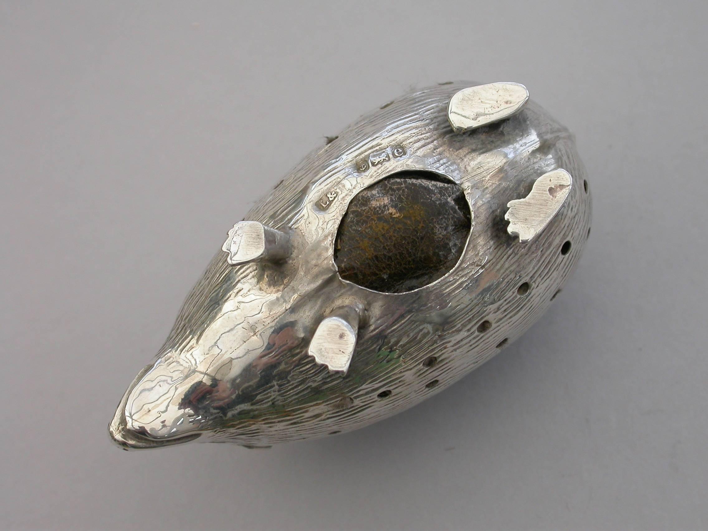 English Edwardian Novelty Silver Hedgehog Pin Cushion Levi & Salaman, 1904
