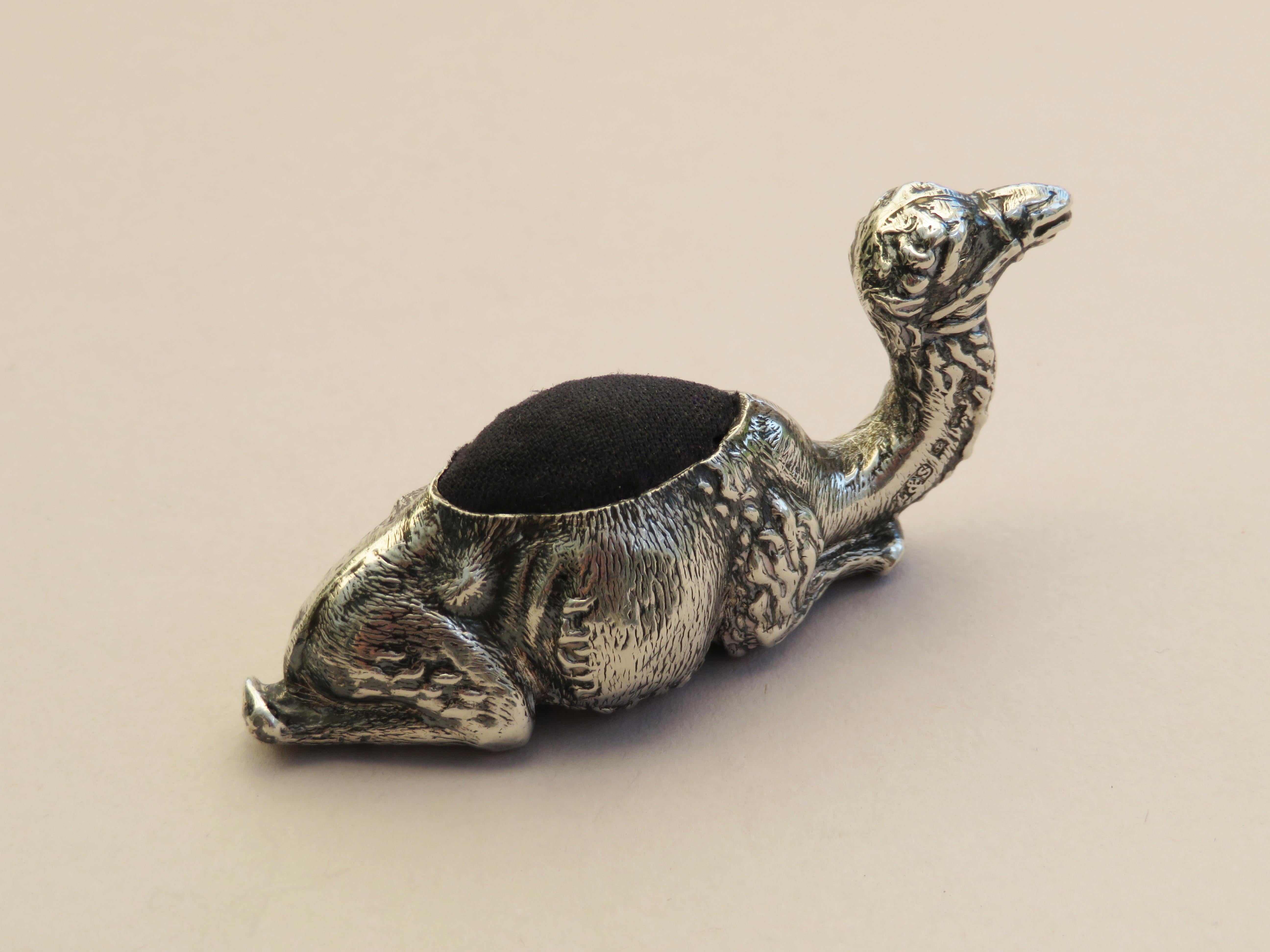 Edwardian Novelty Silver Recumbent Camel Pin Cushion, Small Size, 1903 5