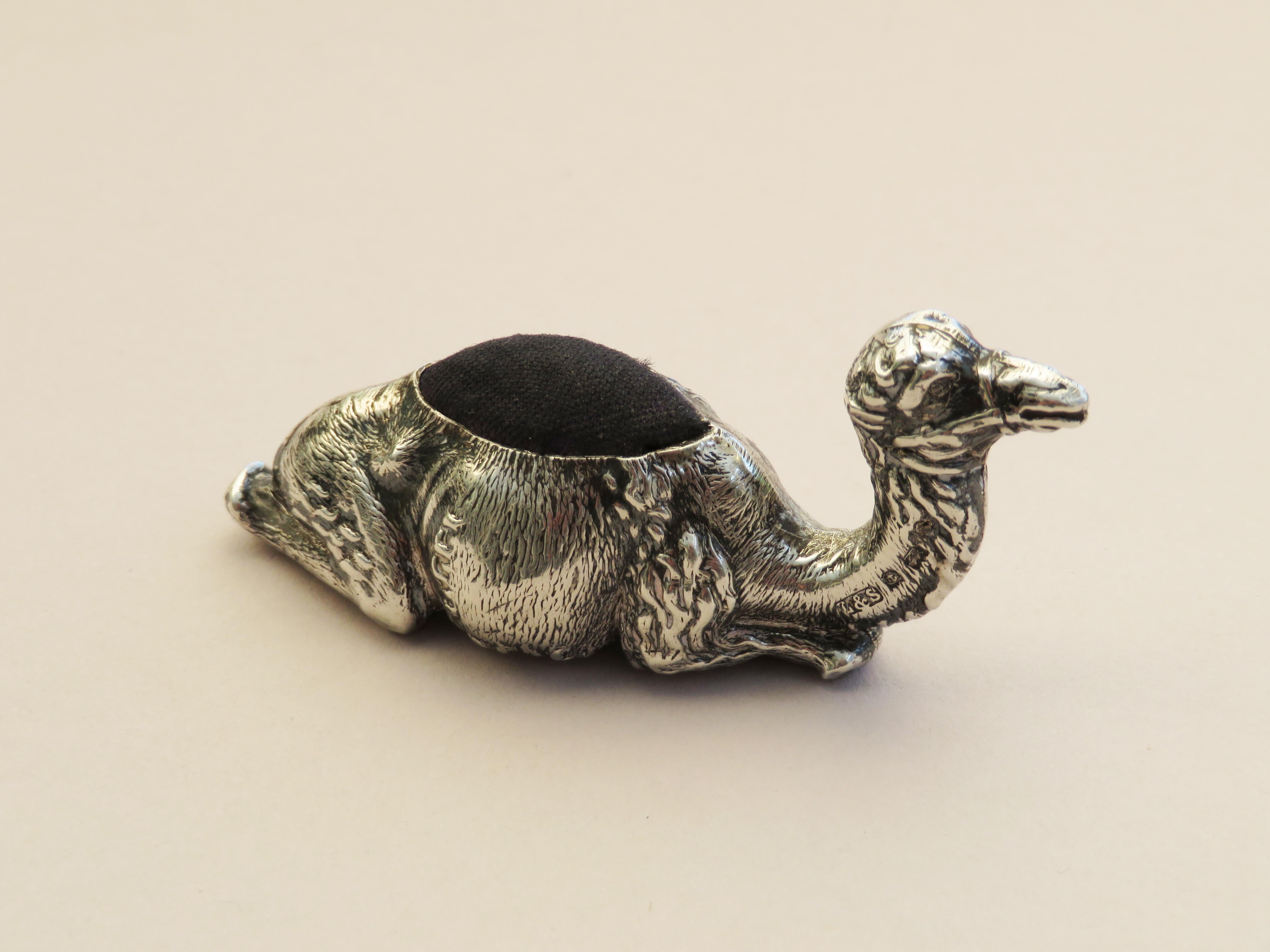 Edwardian Novelty Silver Recumbent Camel Pin Cushion, Small Size, 1903 7