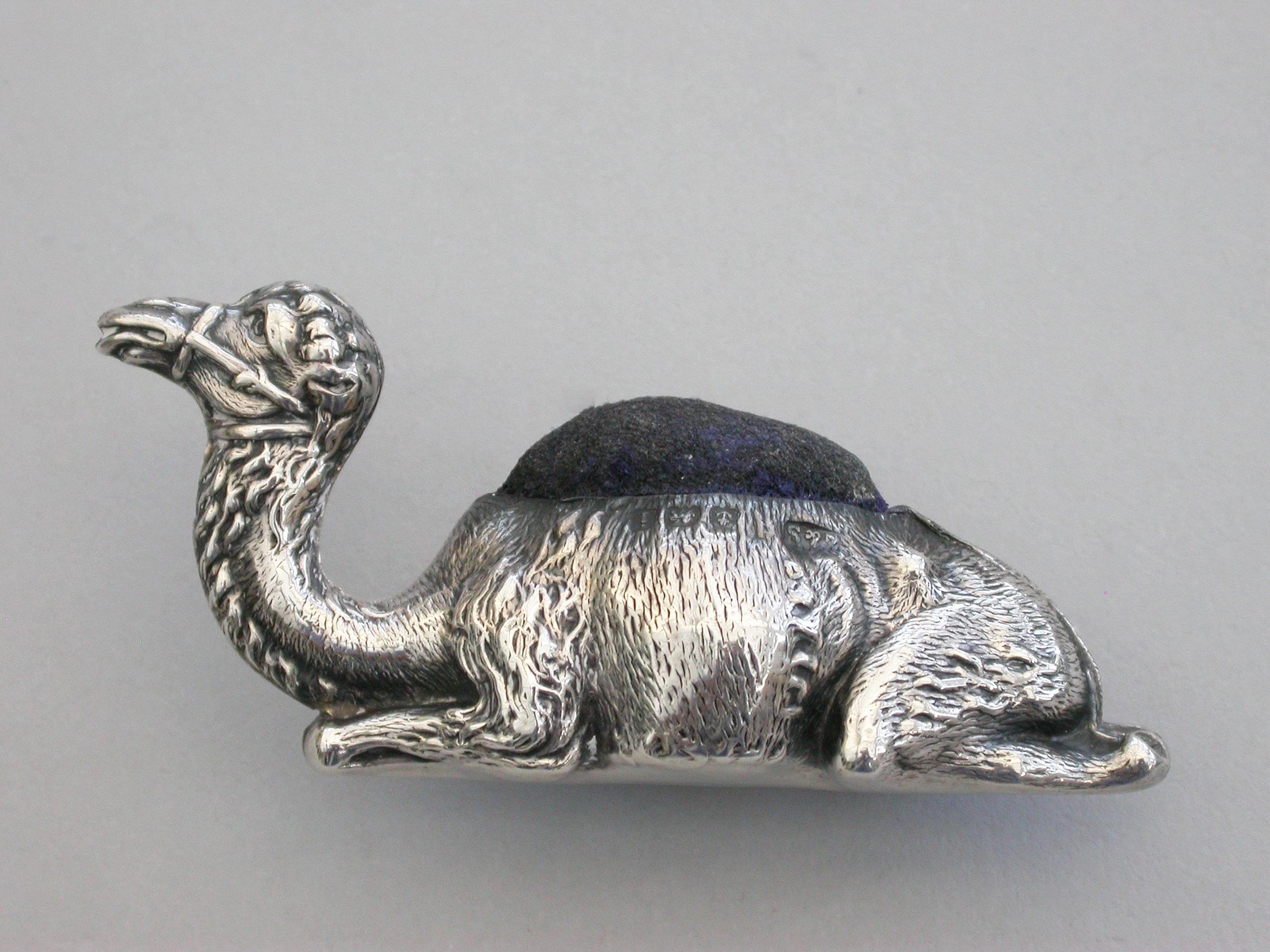 Edwardian Novelty Silver Recumbent Camel Pin Cushion - Small Size 1908 For Sale 5