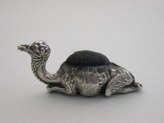 Edwardian Novelty Silver Recumbent Camel Pin Cushion - Small Size 1908