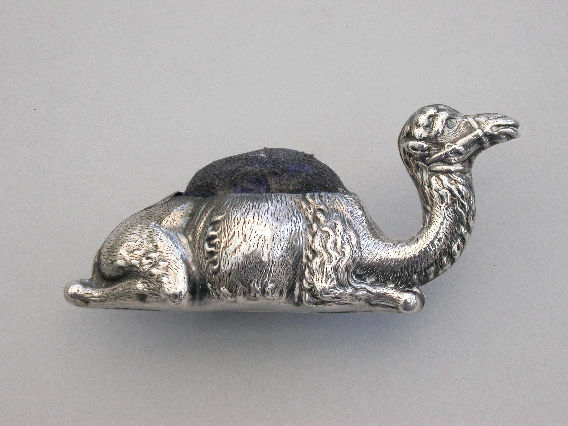 Edwardian Novelty Silver Recumbent Camel Pin Cushion - Small Size 1908 For Sale 4