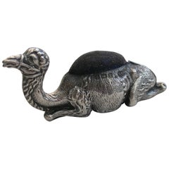 Edwardian Novelty Silver Recumbent Camel Pin Cushion - Small Size 1908