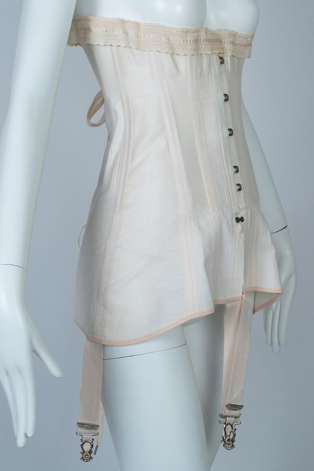 Gray Edwardian Nuform Front-Opening Corset with Garter Straps, 1919