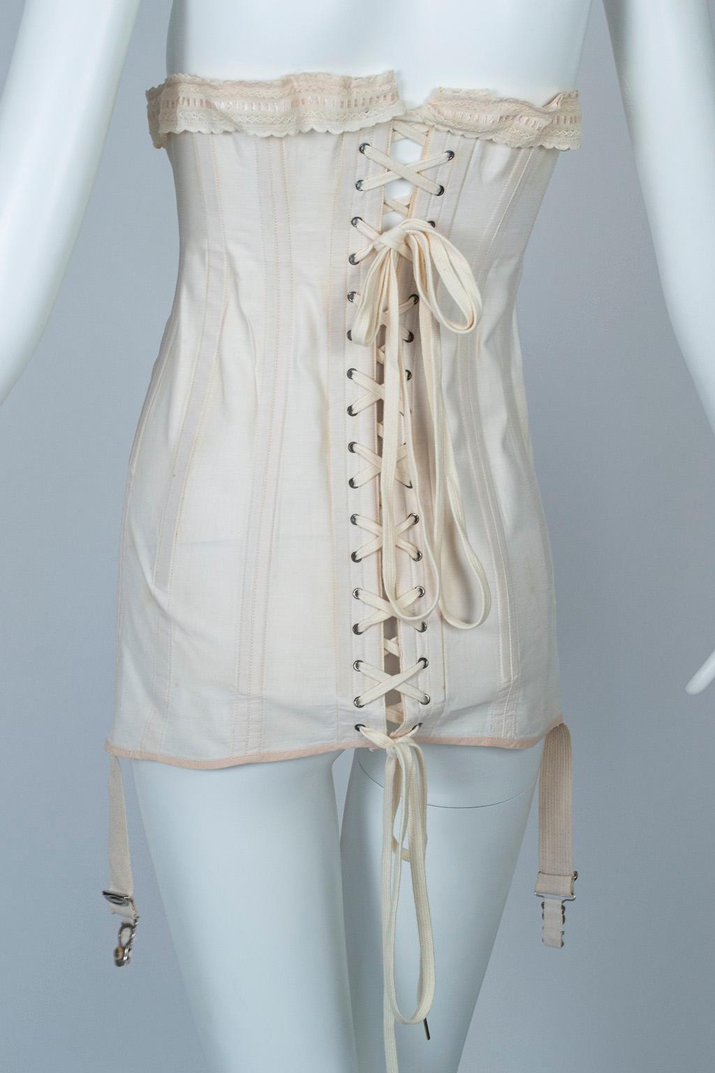 Edwardian Nuform Front-Opening Corset with Garter Straps, 1919 In Good Condition In Tucson, AZ