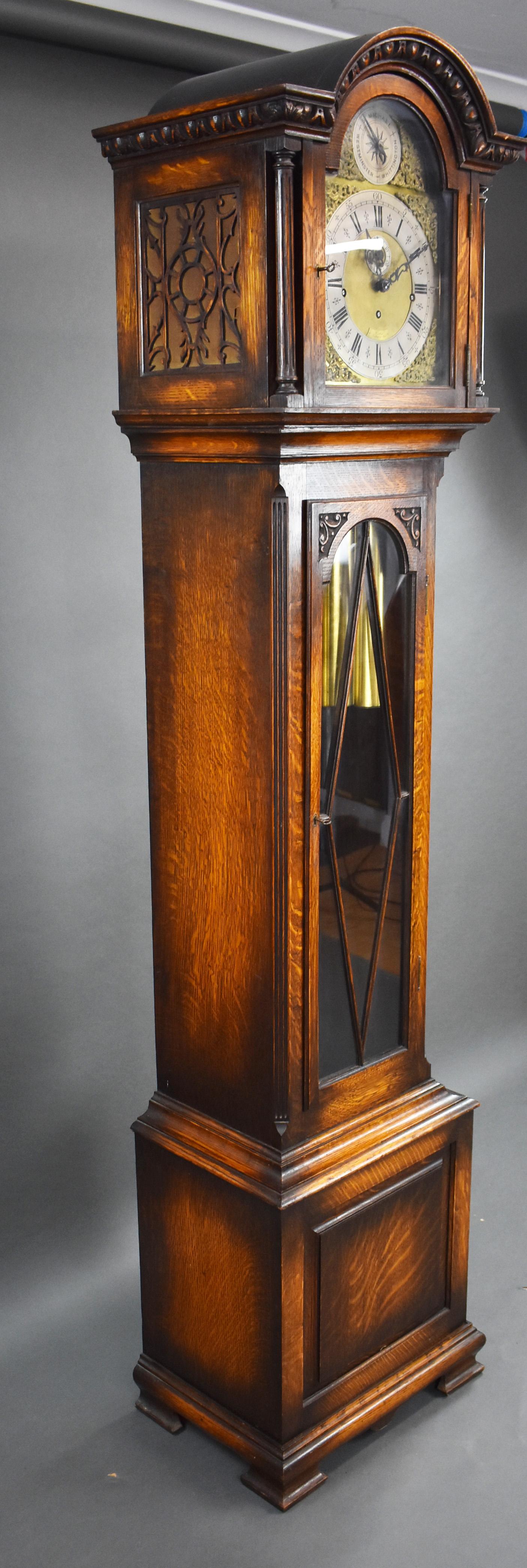 20th Century Edwardian Oak 9 Tube Longcase Clock
