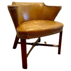 Edwardian Oak and Leather Library Armchair, Ca. 1905