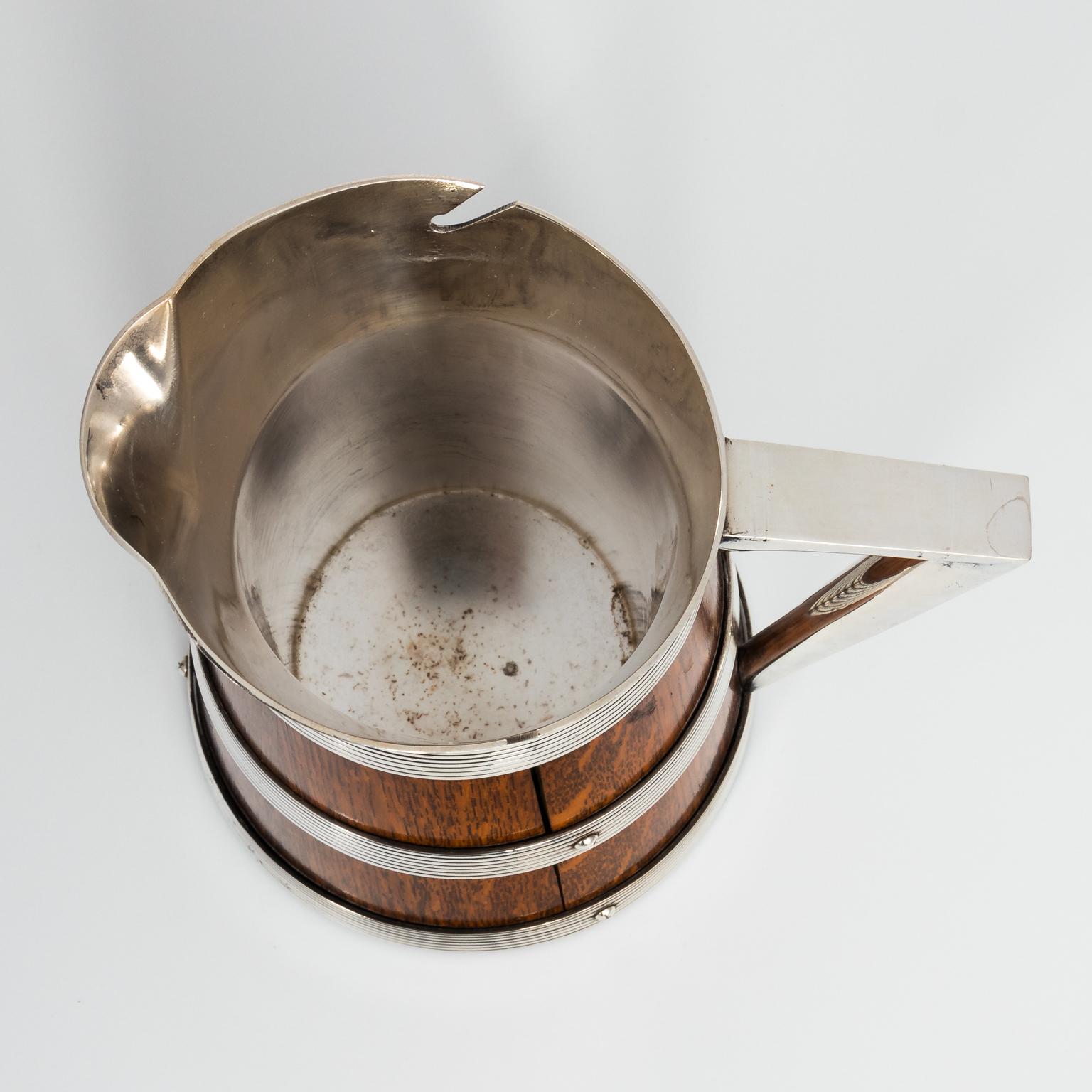 Edwardian Oak and Silver Plate Covered Jug, circa 1890s 5
