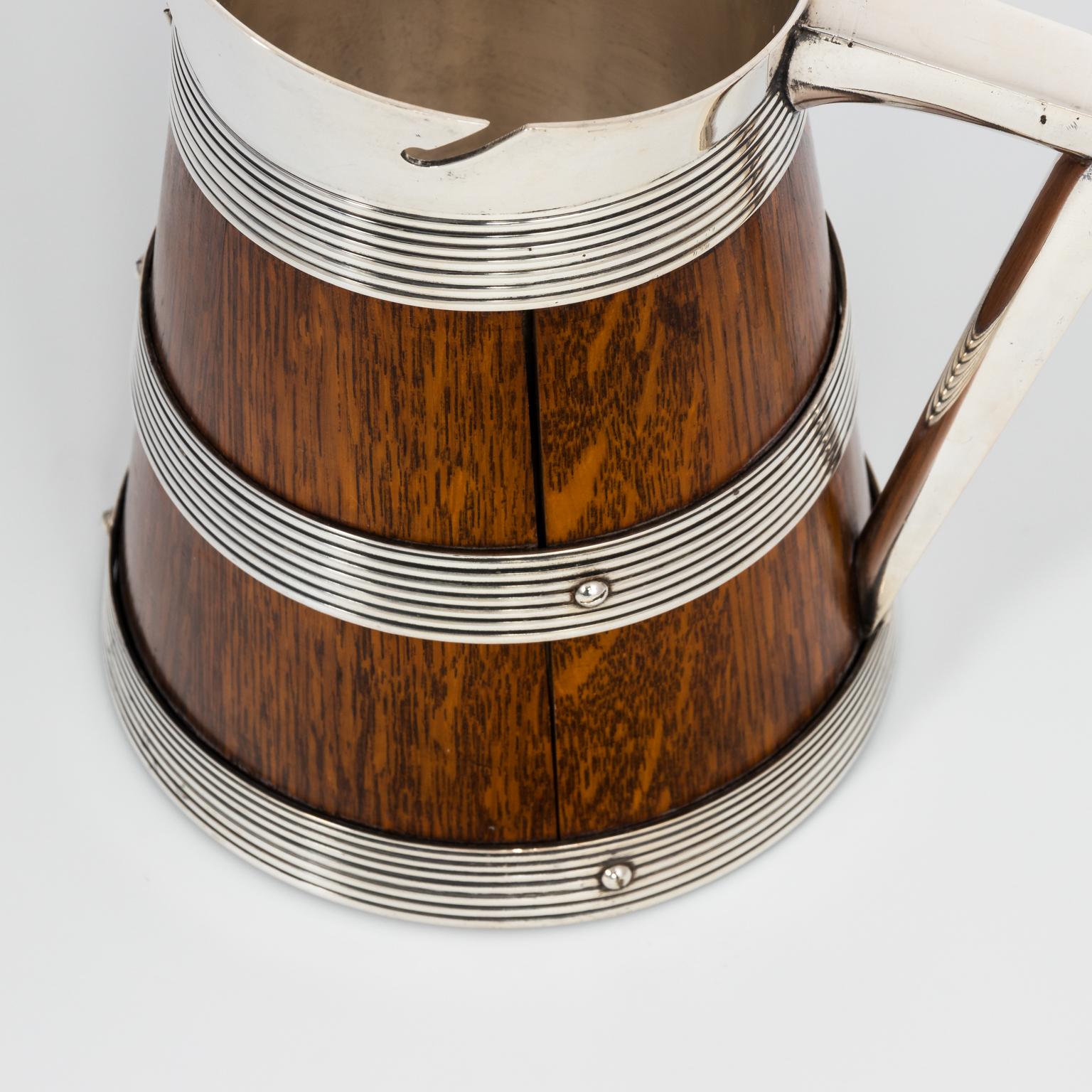 Edwardian Oak and Silver Plate Covered Jug, circa 1890s 6