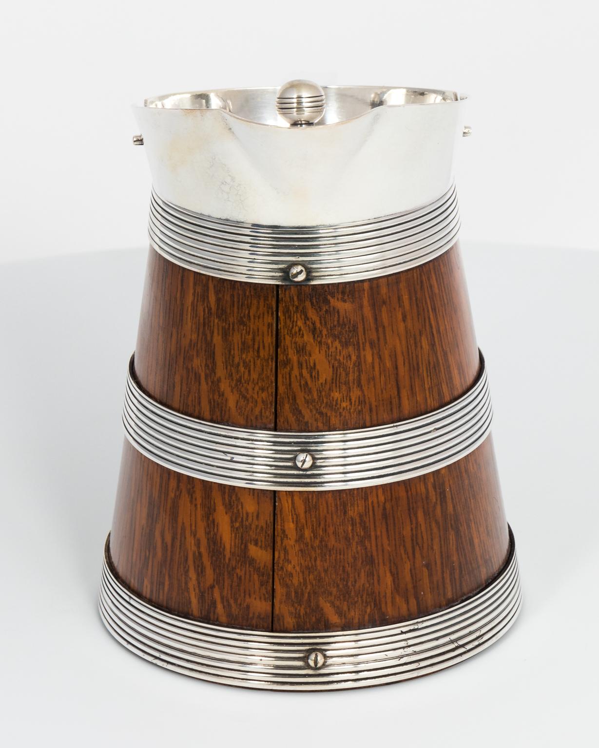 Edwardian Oak and Silver Plate Covered Jug, circa 1890s 2