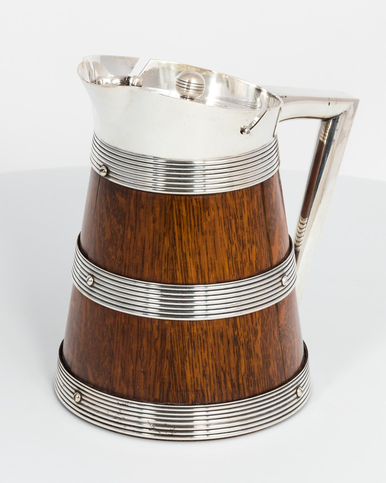 Edwardian Oak and Silver Plate Covered Jug, circa 1890s 3