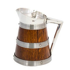 Edwardian Oak and Silver Plate Covered Jug, circa 1890s