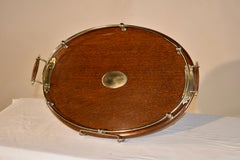 Plateau édouardien en chêne et plaqué argent, vers 1900