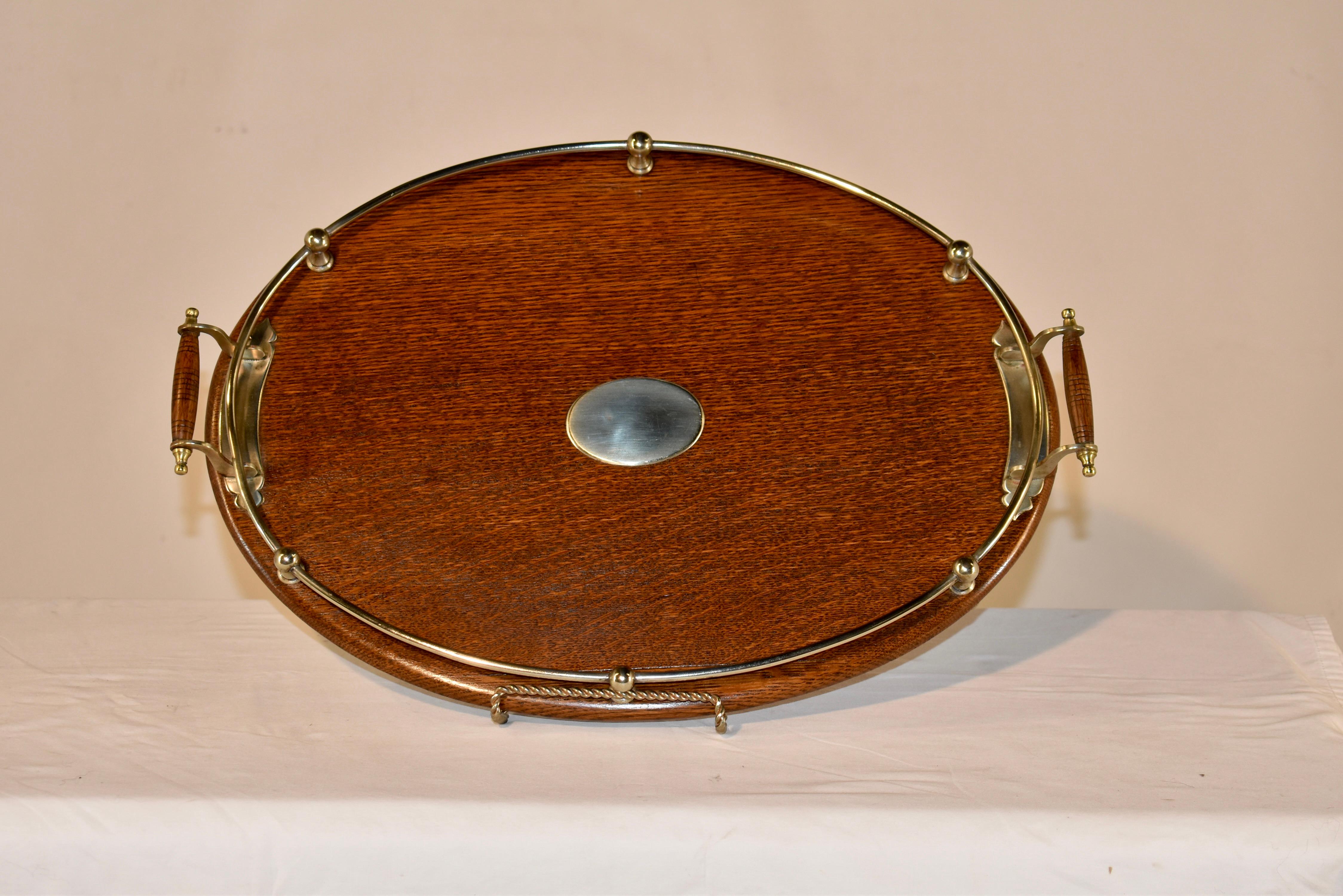 Edwardian Oak and Silver Plate Tray, Circa 1900 In Good Condition For Sale In High Point, NC