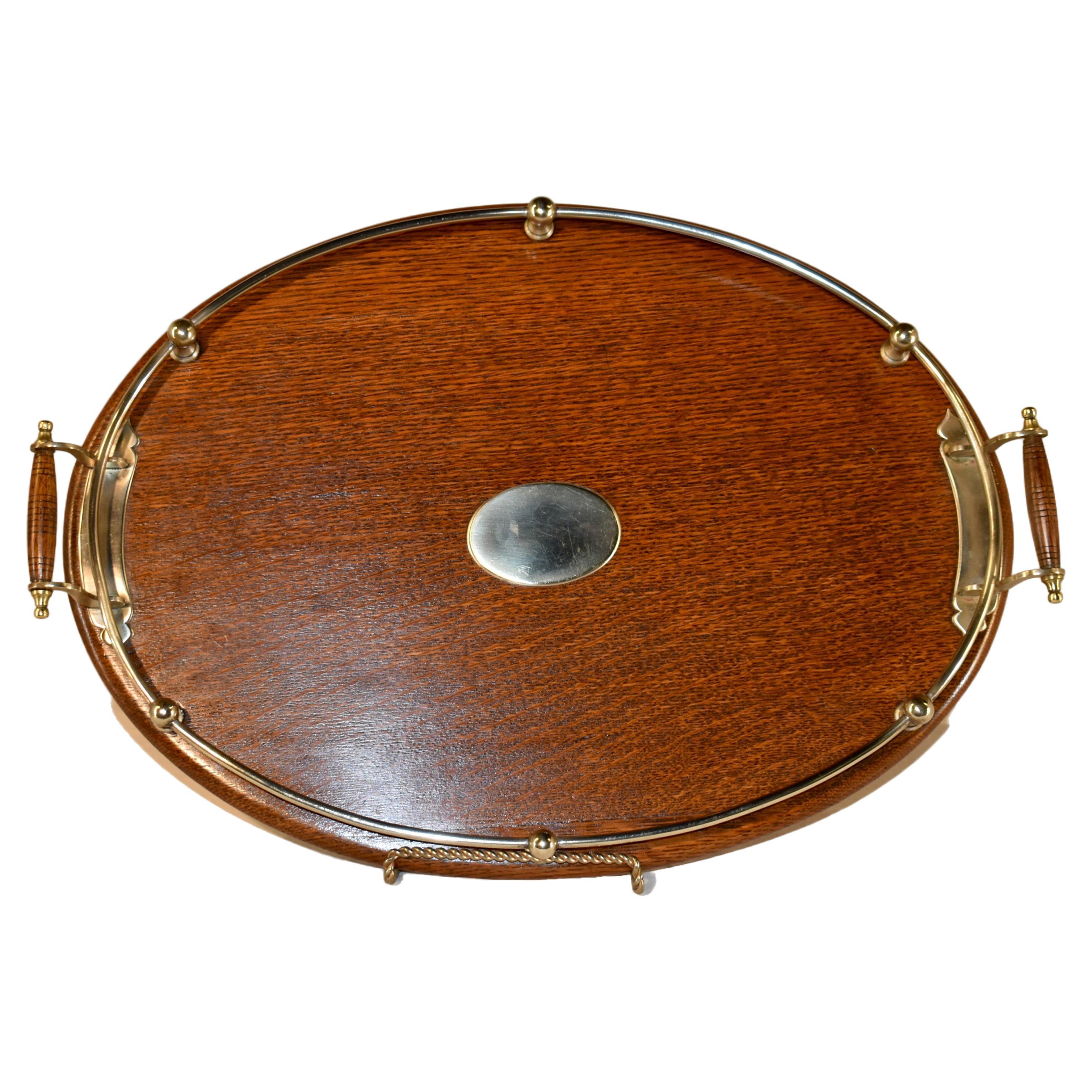 Edwardian Oak and Silver Plate Tray, Circa 1900 For Sale