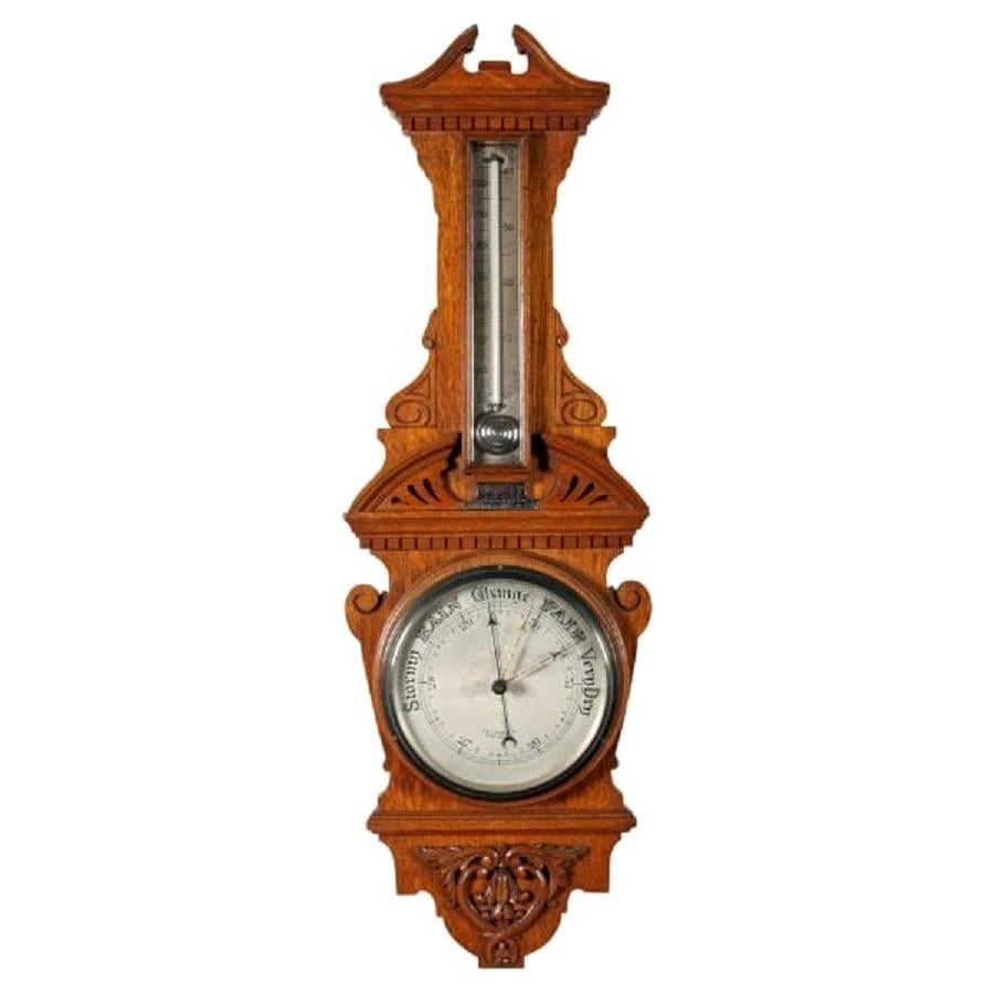 Edwardian Oak Aneroid Barometer, 20th Century For Sale