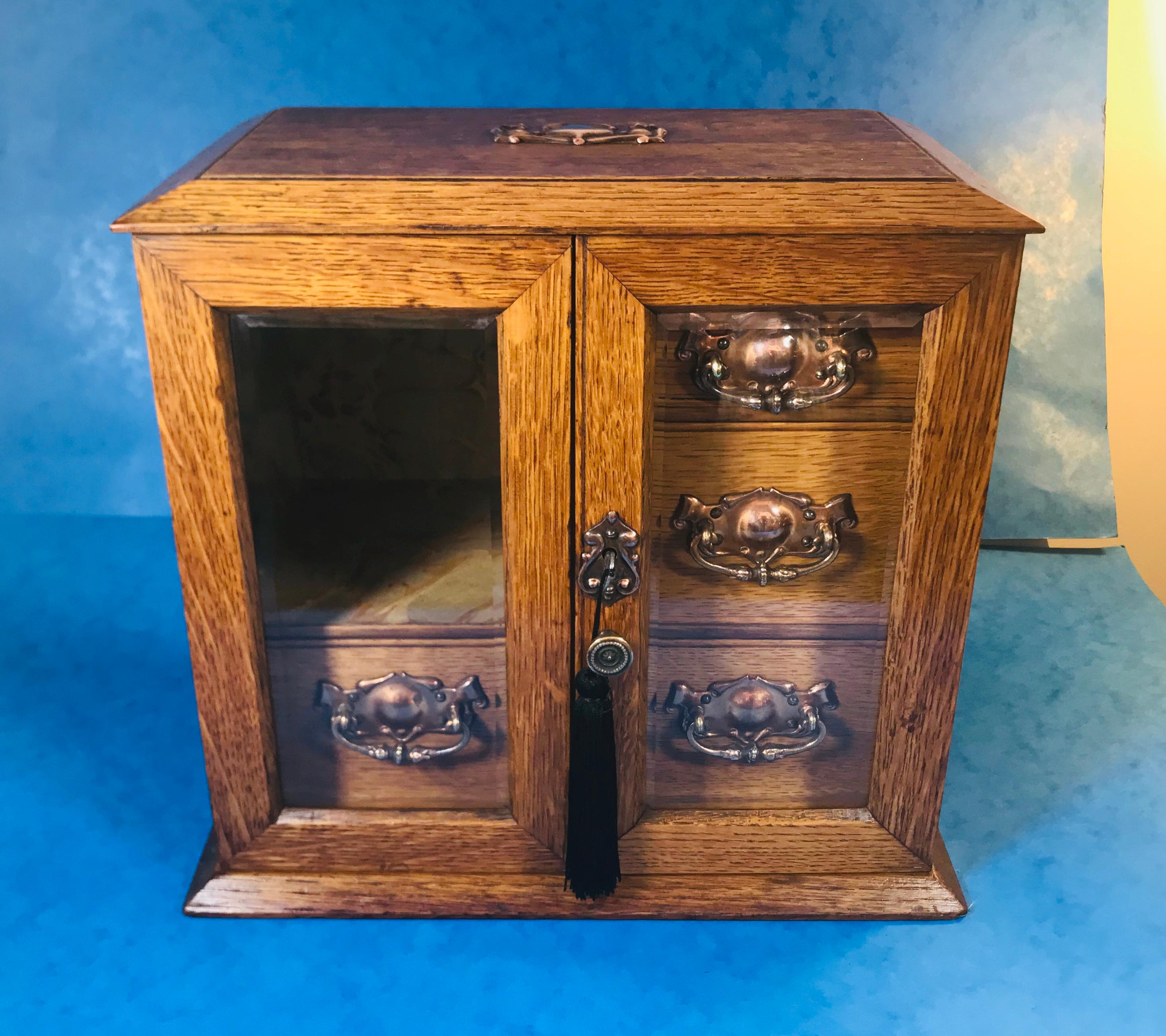 Edwardian Oak Art Nouveau Jewelry Cabinet For Sale 10