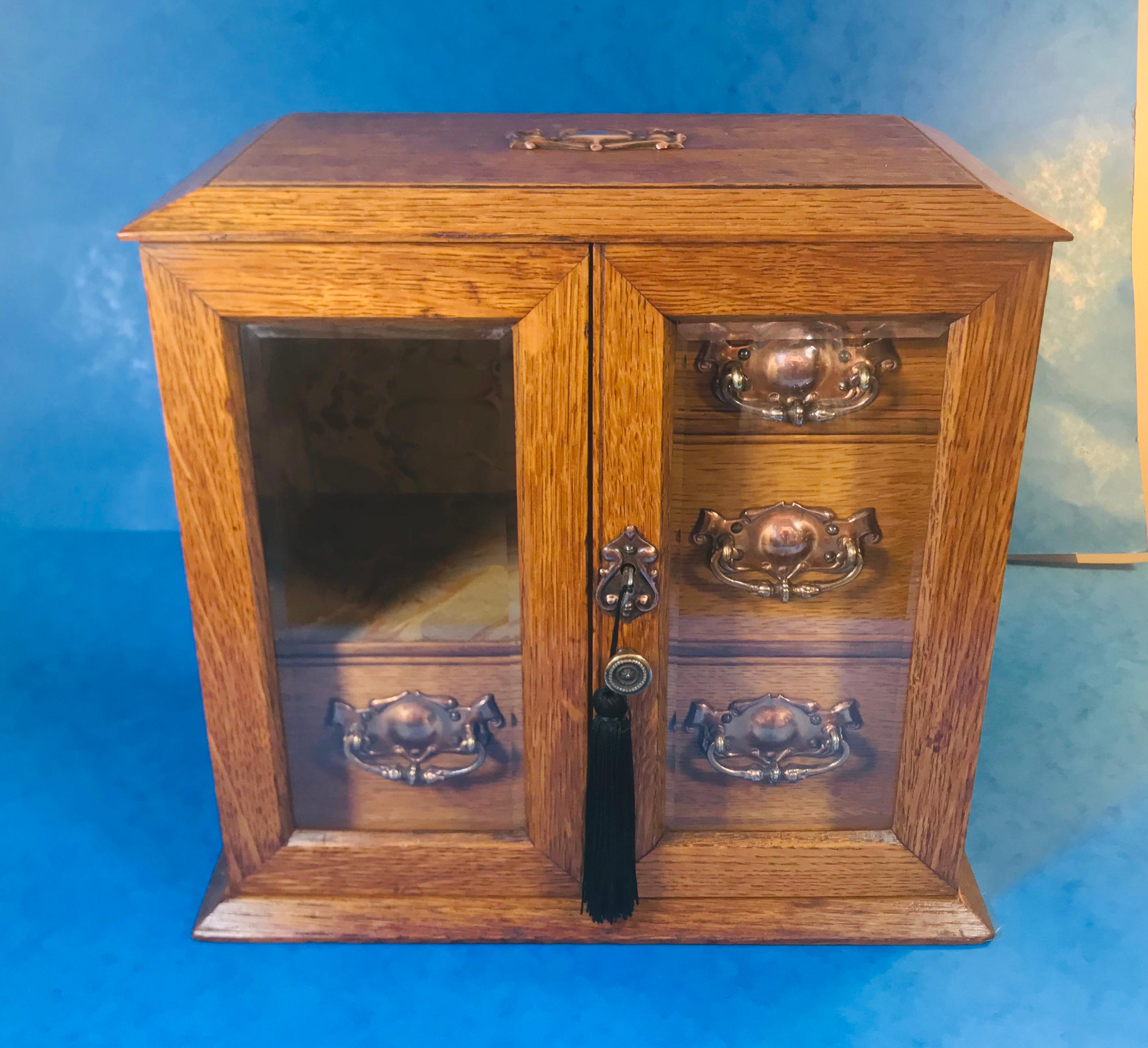 Edwardian Oak Art Nouveau Jewelry Cabinet For Sale 11